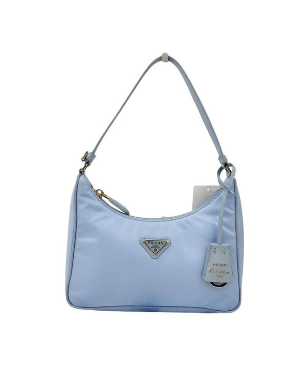 Prada Handbag Re Edition 2005 Re-Nylon Blue Nylon Triangle Logo White Tag Gold